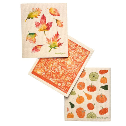Bundle of 3 Swedish Dishcloths | Autumn Leaves, Orange Flowers, Pumpkins & Gourds - I Bought a Yard Sale