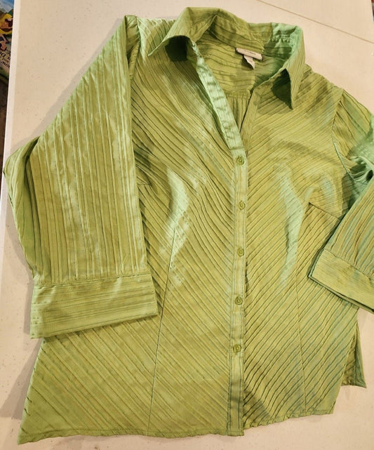 Button Down Blouse for Women Long Sleeve Lime Green Print 18/20 - I Bought a Yard Sale