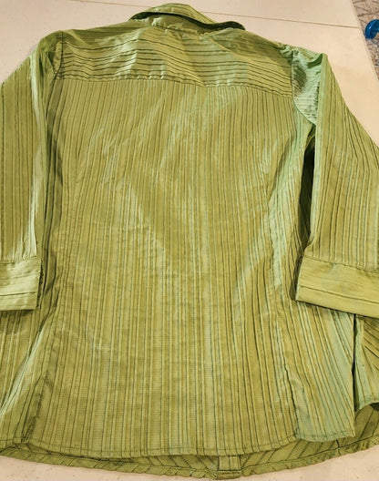 Button Down Blouse for Women Long Sleeve Lime Green Print 18/20 - I Bought a Yard Sale