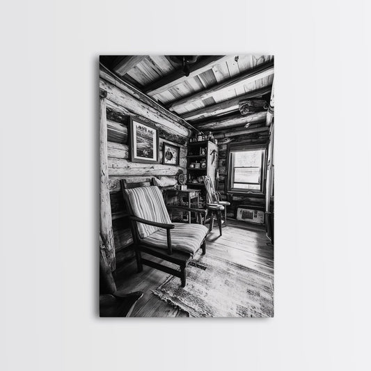 Cabin Interior View, Rustic Living Space, Cozy Homestead Scene, Framed Canvas Print, Farmhouse Wall Art, Country Cottage Decor - I Bought a Yard Sale