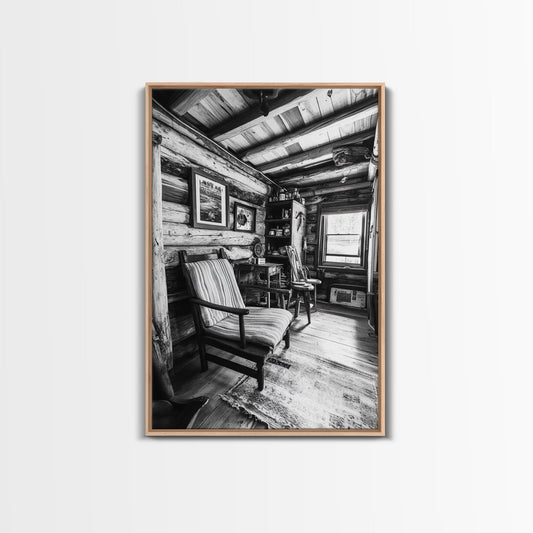 Cabin Interior View, Rustic Living Space, Cozy Homestead Scene, Framed Canvas Print, Farmhouse Wall Art, Country Cottage Decor - I Bought a Yard Sale