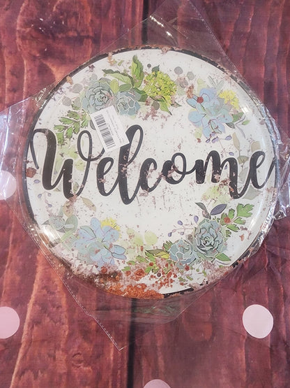 Chic Vintage - Style Tin "Welcome" Sign with Floral Design, 12 Inches - I Bought a Yard Sale