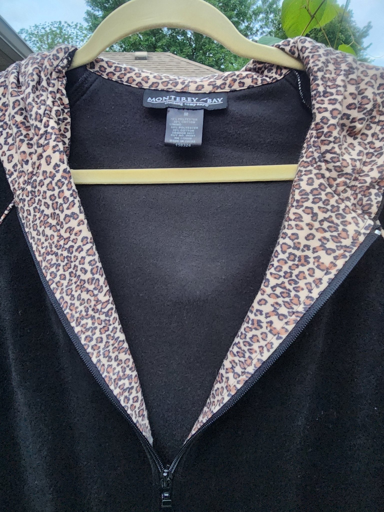 Classic black with a fun, eye - catching leopard print hood and pocket trim. - I Bought a Yard Sale