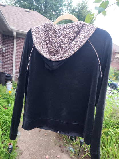 Classic black with a fun, eye - catching leopard print hood and pocket trim. - I Bought a Yard Sale