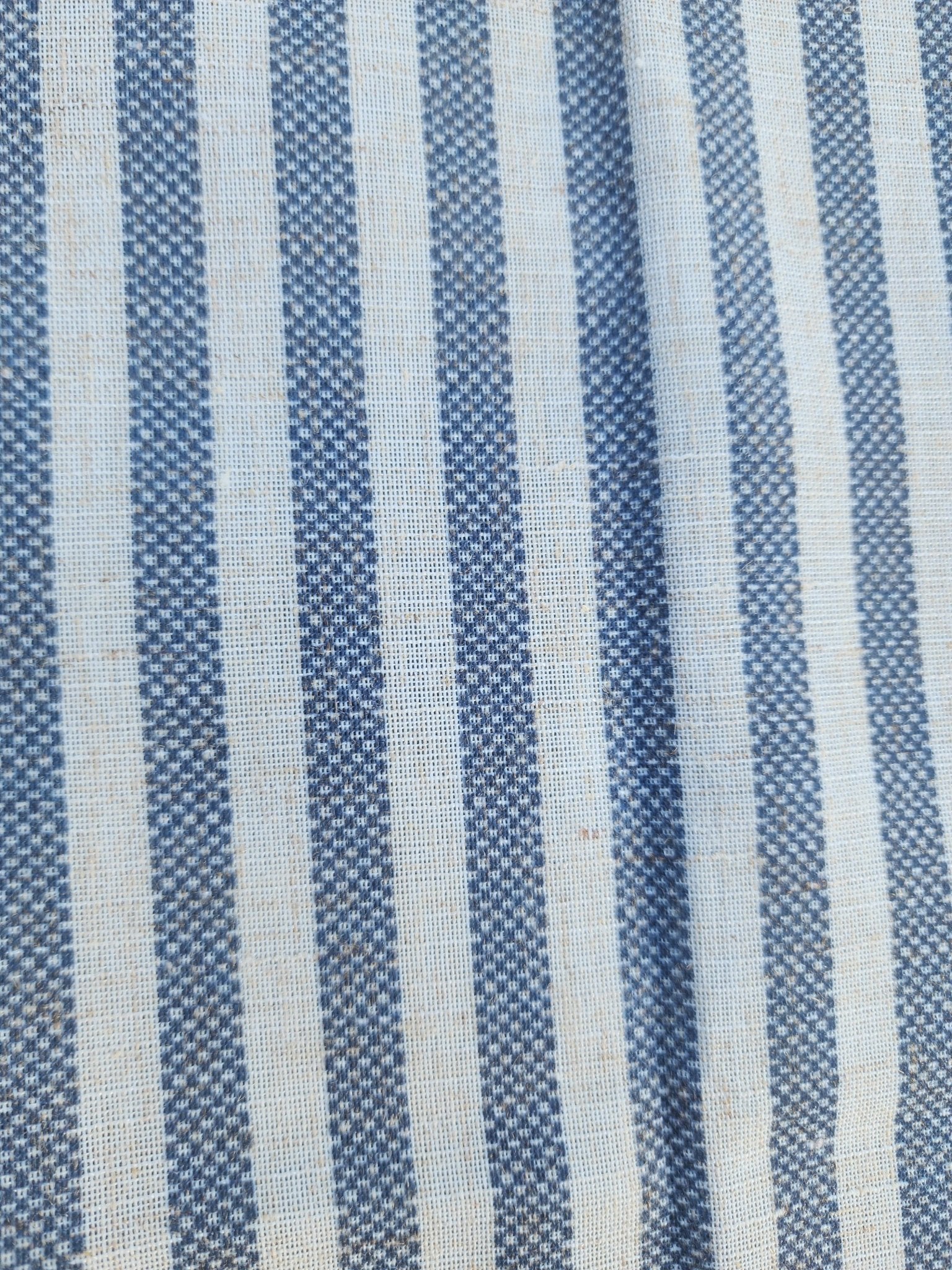 Coastal or Farmhouse Blue & cream Striped Curtains - Short Panels (Set of 2) - I Bought a Yard Sale
