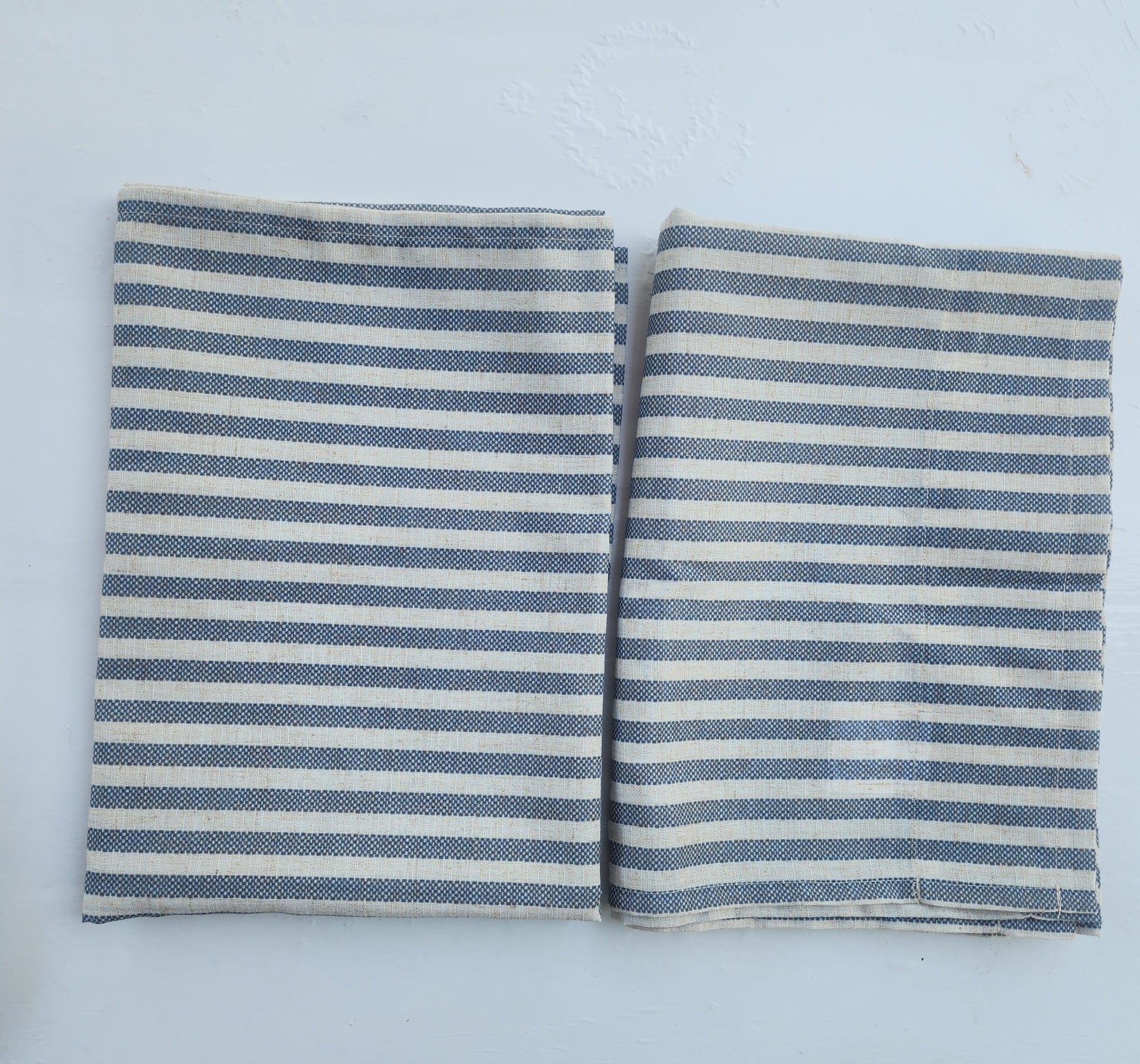 Coastal or Farmhouse Blue & cream Striped Curtains - Short Panels (Set of 2) - I Bought a Yard Sale