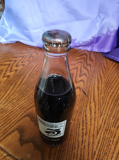 Coca - Cola Soda Pop 1975 75th Anniversary Full Unopened 10 oz. Bottle - I Bought a Yard Sale