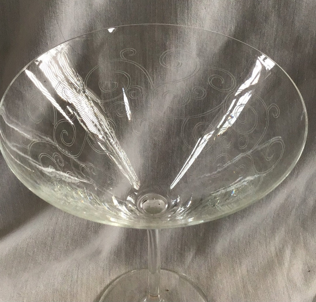 Cocktail Glasses with etched Swirls - I Bought a Yard Sale