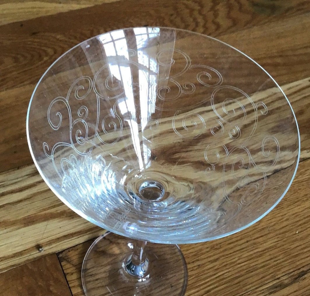 Cocktail Glasses with etched Swirls - I Bought a Yard Sale