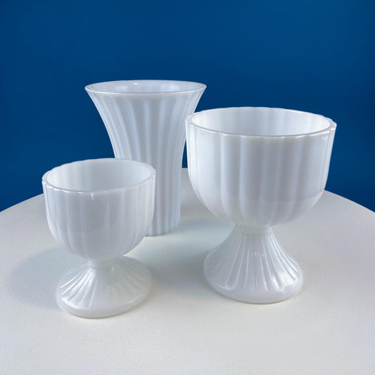 Collection of 3 Vintage Milk Glass Fluted Vases or Planters. Elegant White Minimal Design. Modern Home Decor. Window Sill Garden. - I Bought a Yard Sale
