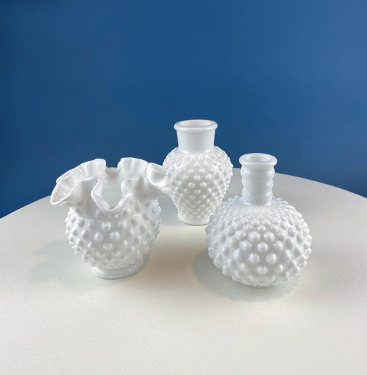 Collection of Vintage Milk Glass Hobnail Vases. Set of 3 Varying Shapes & Sizes. Home, Retail, Cafe Display. Modern Farmhouse. Gift for Her. - I Bought a Yard Sale