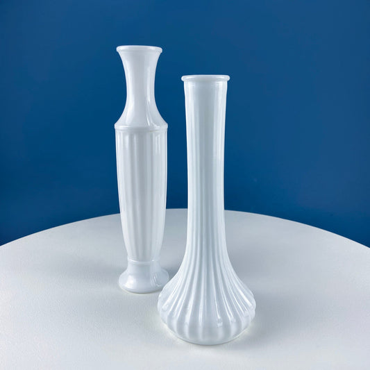 Collection of White Milk Glass Vases with Different Designs. Set of Five in Varying Shapes & Sizes. Contemporary Cottage or Modern Farmhouse - I Bought a Yard Sale