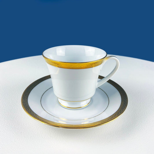Contemporary Noritake White Cup and Saucer with Gold Rim. Classic Wedding Band China. Queen's Gold. Dining Room Decor. Minimal Design. - I Bought a Yard Sale