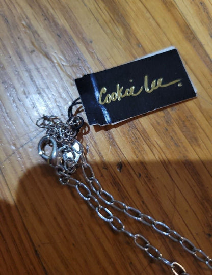 Cookie Lee Necklace silver tone Pyramid on black leather pendent - I Bought a Yard Sale