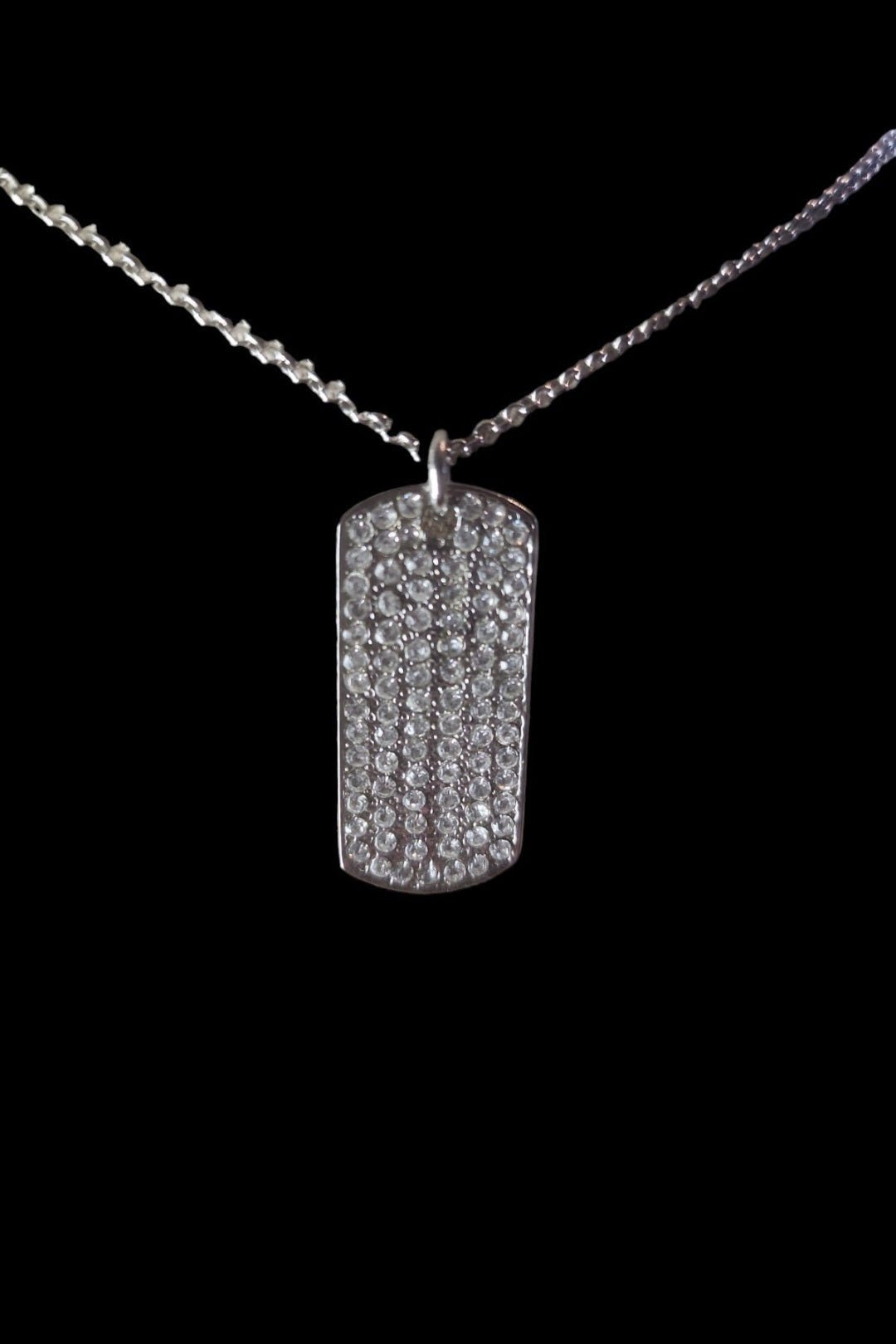 Cookie Lee silver tone Crystal Dog Tag necklace - I Bought a Yard Sale