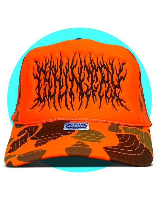 Country Metal Gone Huntin' Embroidered Camo Trucker Hat - I Bought a Yard Sale