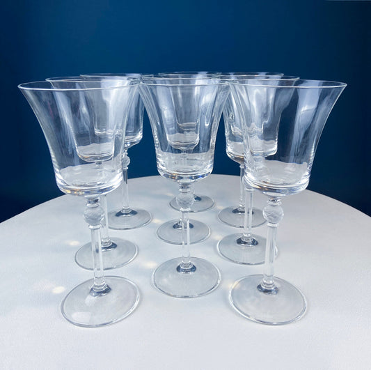 Crystal Wine Goblets with Ball Stem. Enchantress by Mikasa. Frosted Ball Shaped like Berries & Leaves. Set of 9. Stunning Ping. - I Bought a Yard Sale