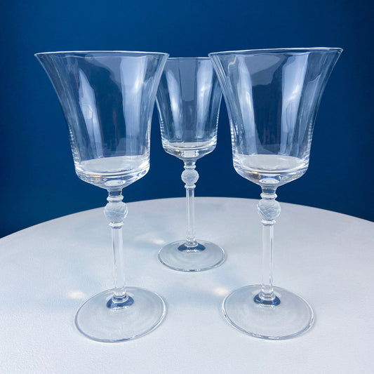 Crystal Wine Goblets with Ball Stem. Enchantress by Mikasa. Frosted Ball Shaped like Berries & Leaves. Set of 9. Stunning Ping. - I Bought a Yard Sale