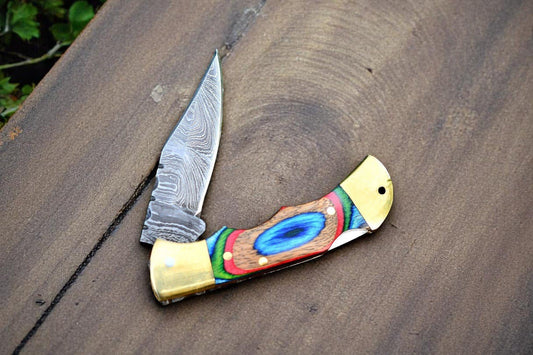 Custom Damascus Folding Knife – Exotic Wood Handle - I Bought a Yard Sale