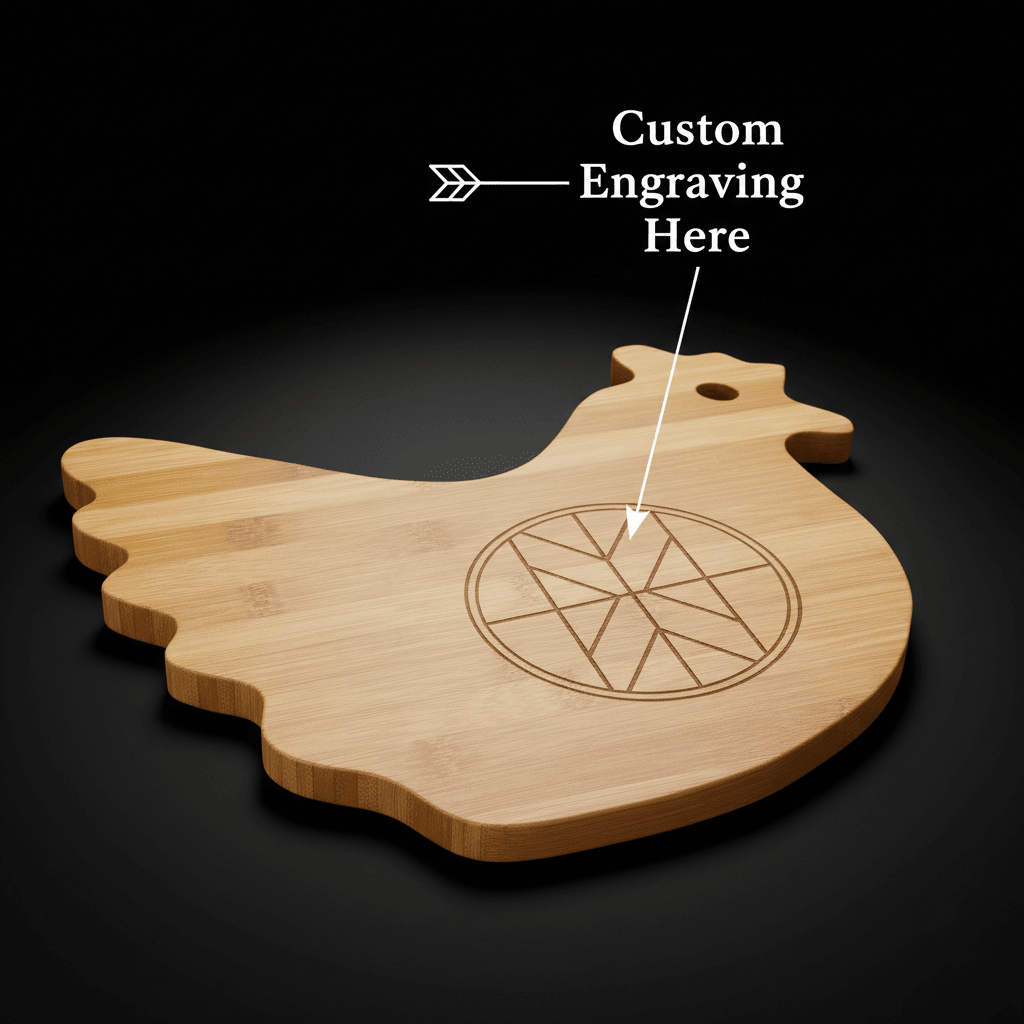 Customization engraving Bamboo wood Hen Shaped Cutting Board Size 13 - 1/2 x 10 7/8 - I Bought a Yard Sale
