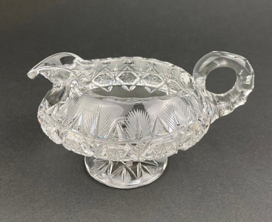 Cut Crystal Creamer and Sugar Bowls: Feather Cut Pattern, Set of Two - I Bought a Yard Sale