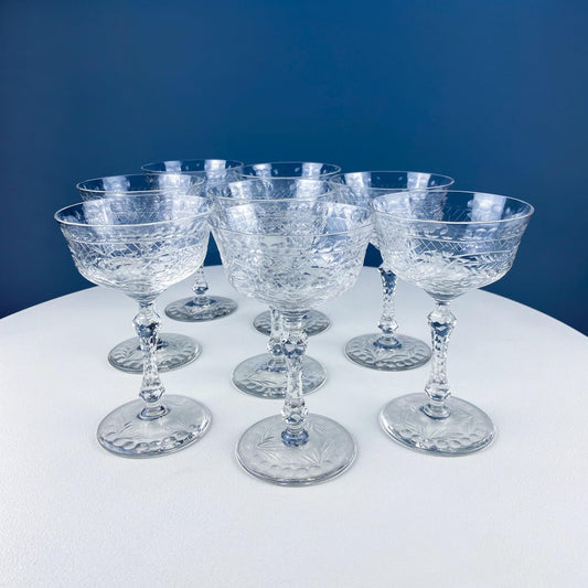 Cut Crystal Vintage Champagne Glasses. Set of 8 Stemware. Dining Room Table Decor. Gift for Him Her. New Year's Eve Celebration. Toasting. - I Bought a Yard Sale