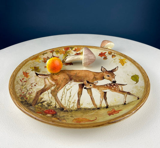 Cute Deer Mom and Baby Dinner or Serving Plate. Whimsical Plate. Kid at Heart or Grandparents' Gift for Grandkids. Fall Celebration. - I Bought a Yard Sale
