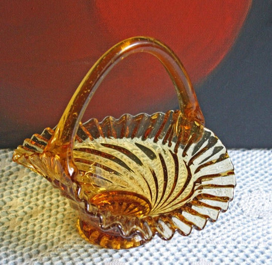 Depression Amber Glass Basket with Ruffled Rim - I Bought a Yard Sale