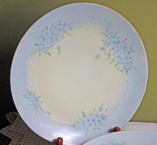 Dinner Plate with Hand Painted Forget Me Not and Gold Rim - I Bought a Yard Sale