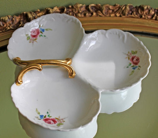 Divided Porcelain Bowl with Handle in Shape of Shells - I Bought a Yard Sale