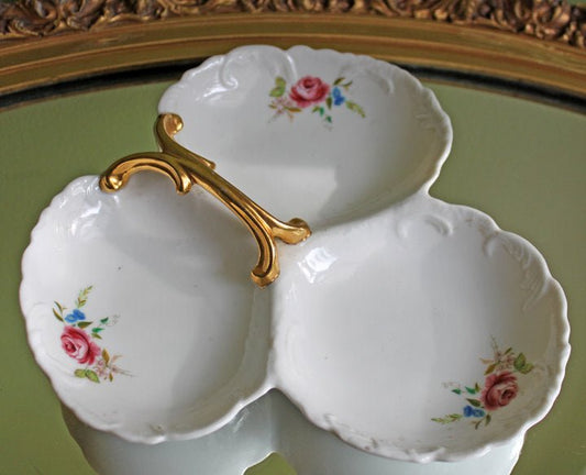 Divided Porcelain Bowl with Handle in Shape of Shells - I Bought a Yard Sale