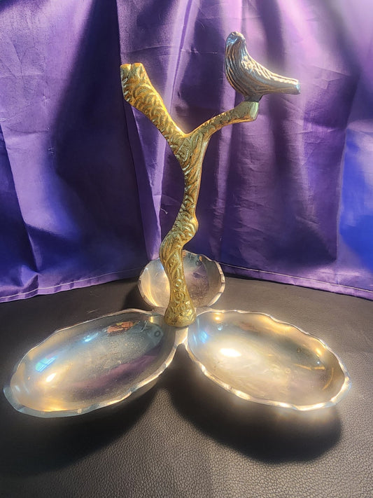 Divided Serving Dish Tray Bird Tree Snack Appetizer Metal Kitchen Decor - I Bought a Yard Sale