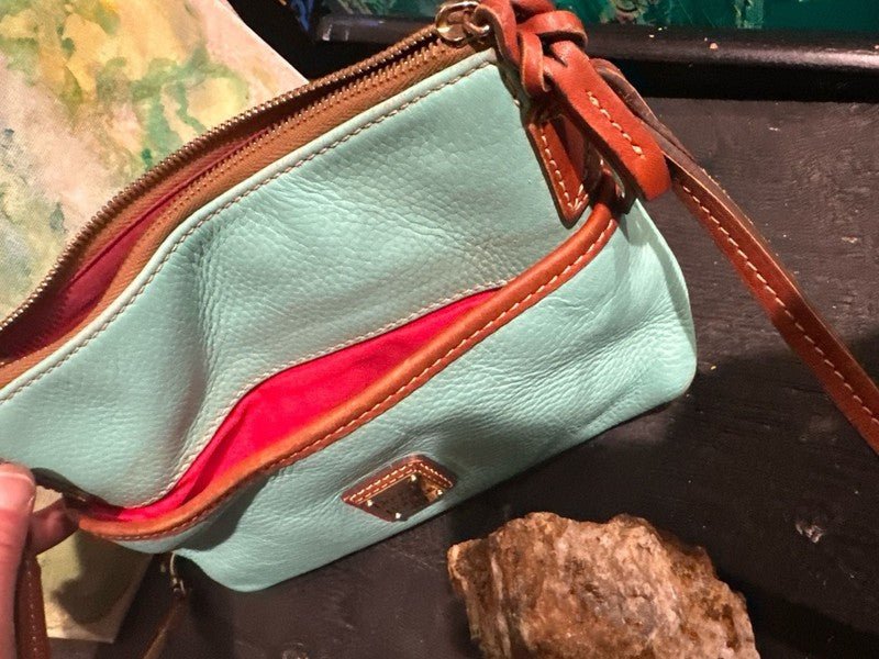 Dooney & Bourke Pebble Grain Leather Ginger Crossbody Bag in Aqua - I Bought a Yard Sale