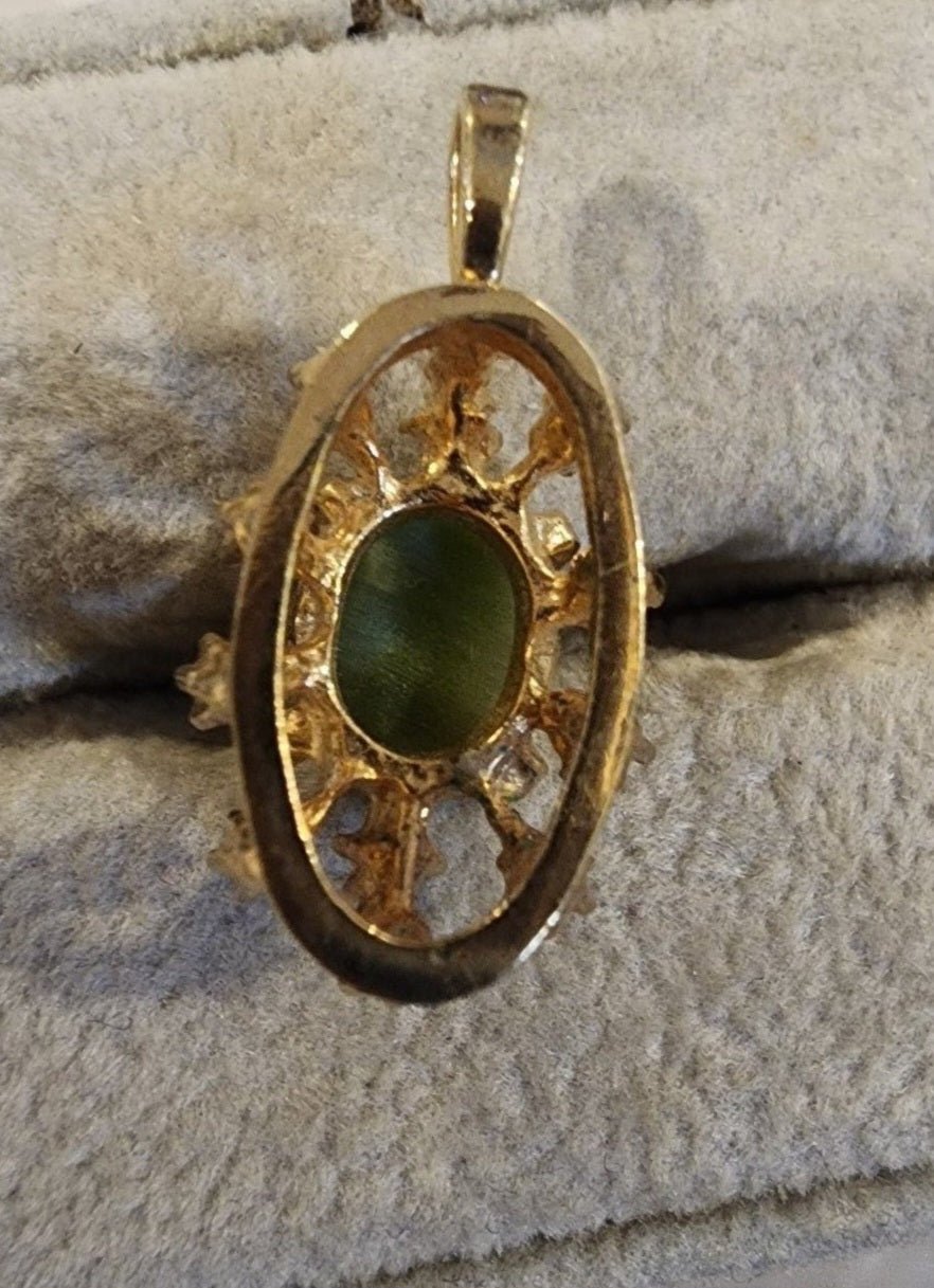 Elegant Pendent with Green Tigers eye gemstone accented with sparking clear stone - I Bought a Yard Sale