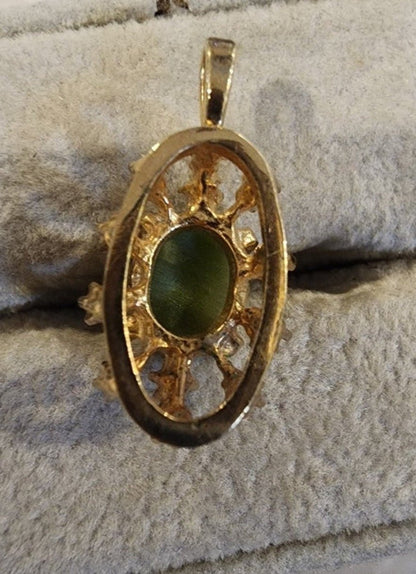 Elegant Pendent with Green Tigers eye gemstone accented with sparking clear stone - I Bought a Yard Sale