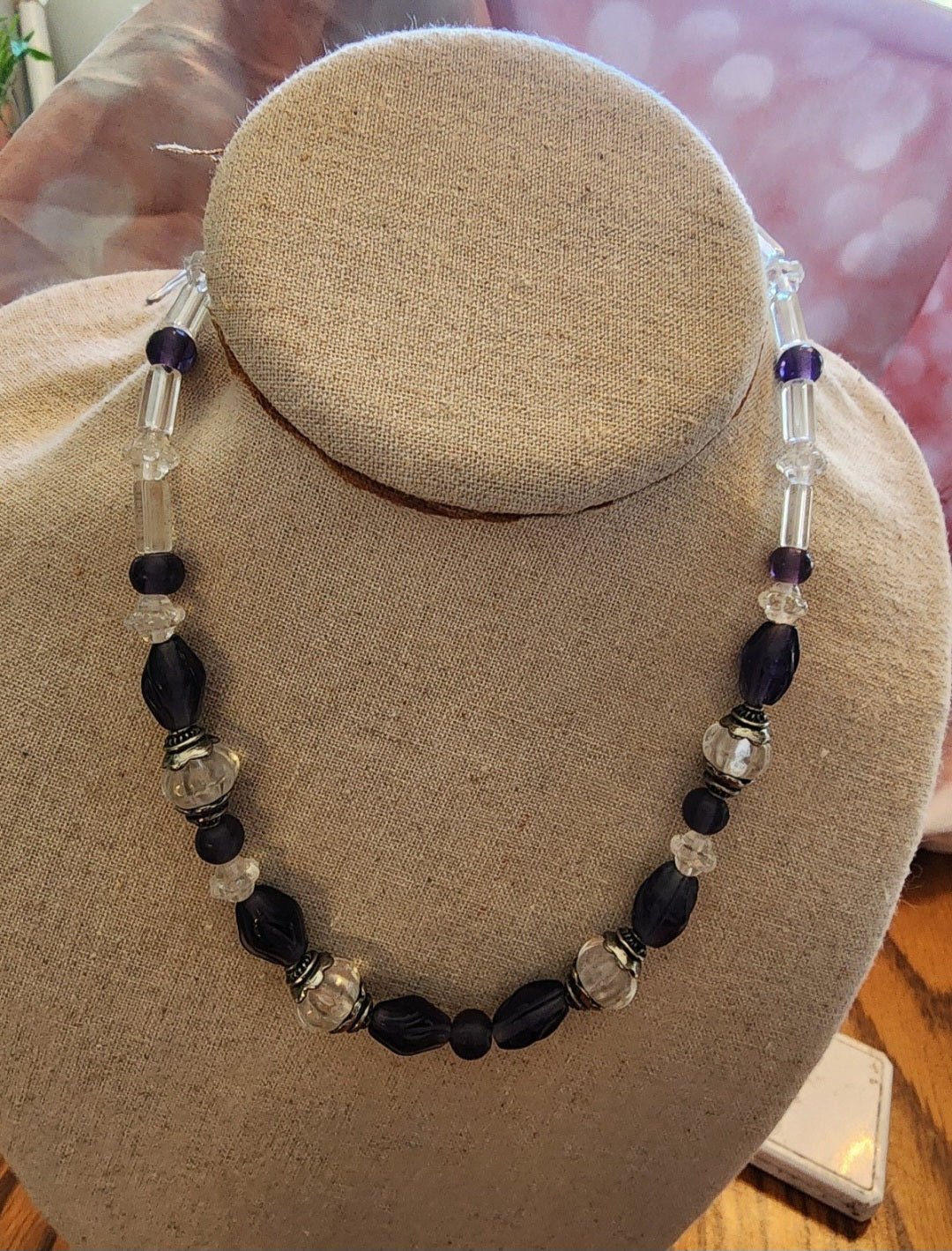 Elegant Purple and Clear Beaded Necklace - I Bought a Yard Sale