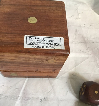 Elevate Your Game Nights: Handcrafted Wooden Dice Box with 5 Brass Inlaid Dice - I Bought a Yard Sale