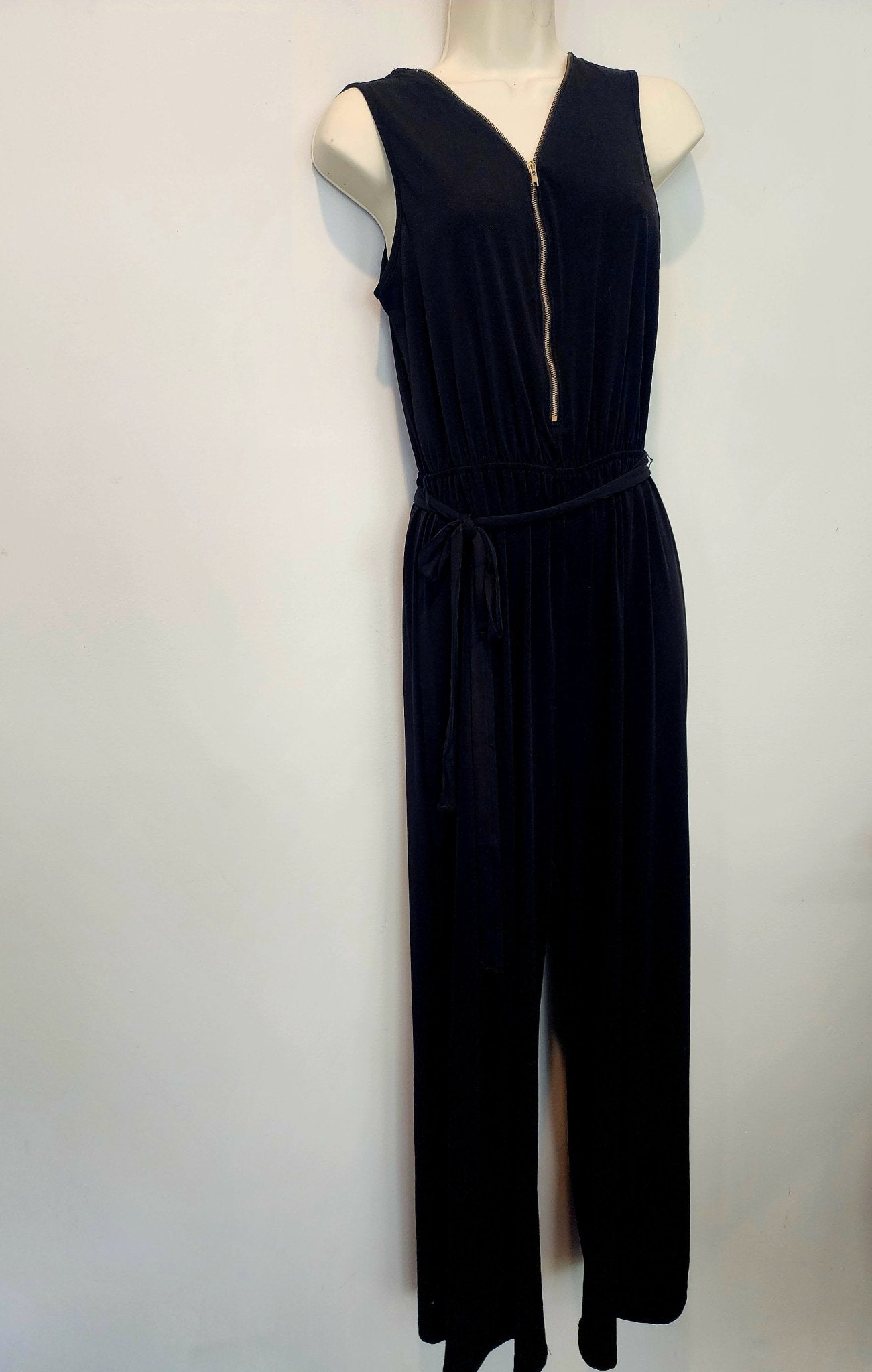 Espesso Women's Sleeveless Jumpsuit Pants Black with Gold Zipper Size M - I Bought a Yard Sale