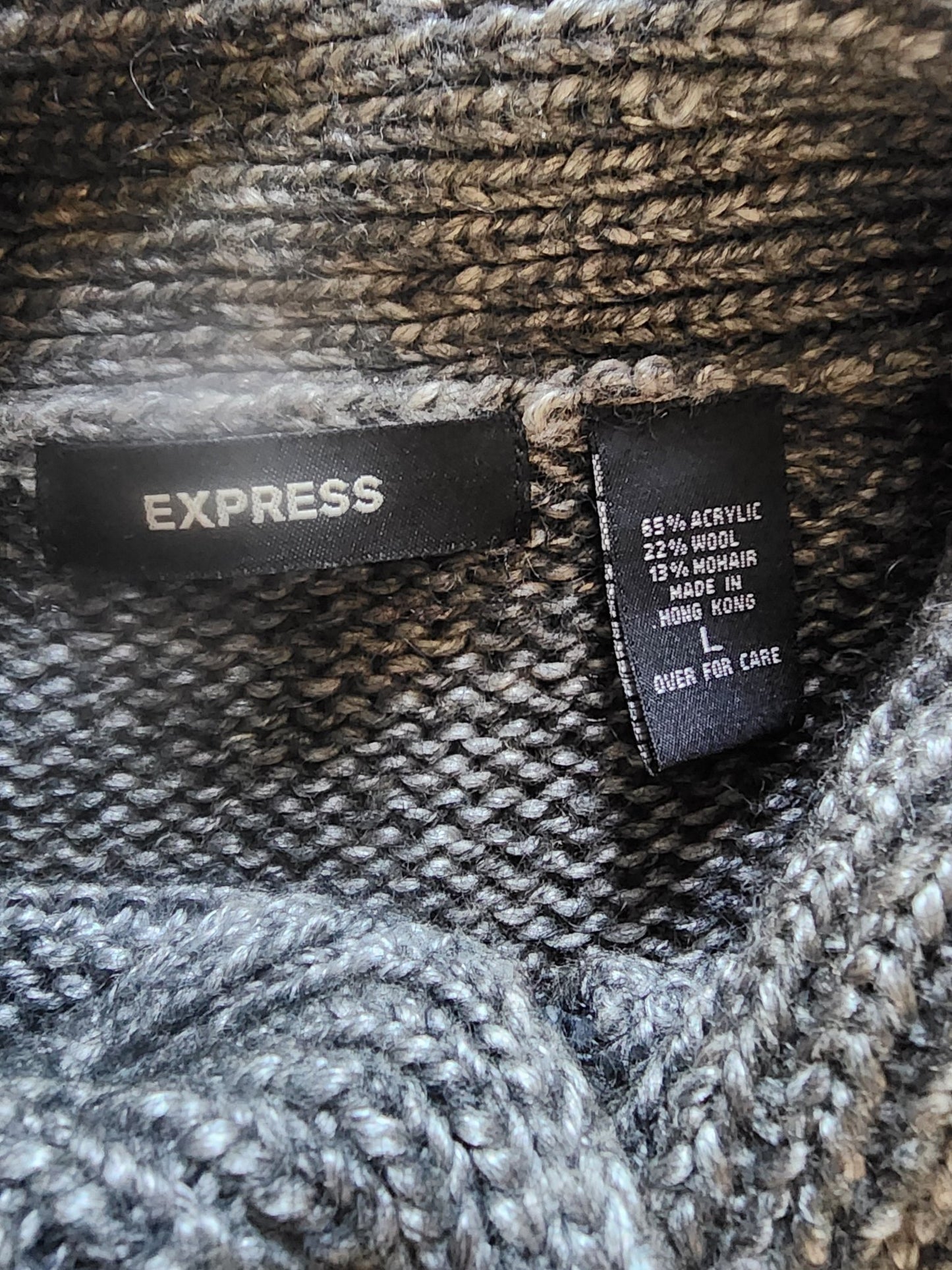 Express Vintage Gray Knit Sweater Jacket L Zipper Cropped Marled Wool Blend - I Bought a Yard Sale