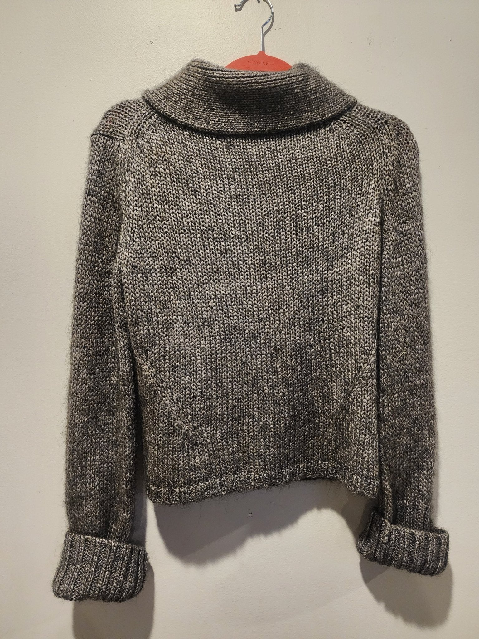 Express Vintage Gray Knit Sweater Jacket L Zipper Cropped Marled Wool Blend - I Bought a Yard Sale
