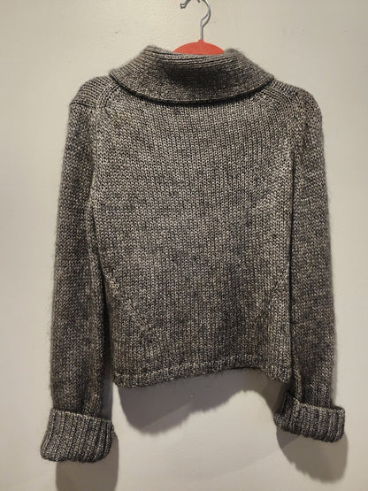Express Vintage Gray Knit Sweater Jacket L Zipper Cropped Marled Wool Blend - I Bought a Yard Sale