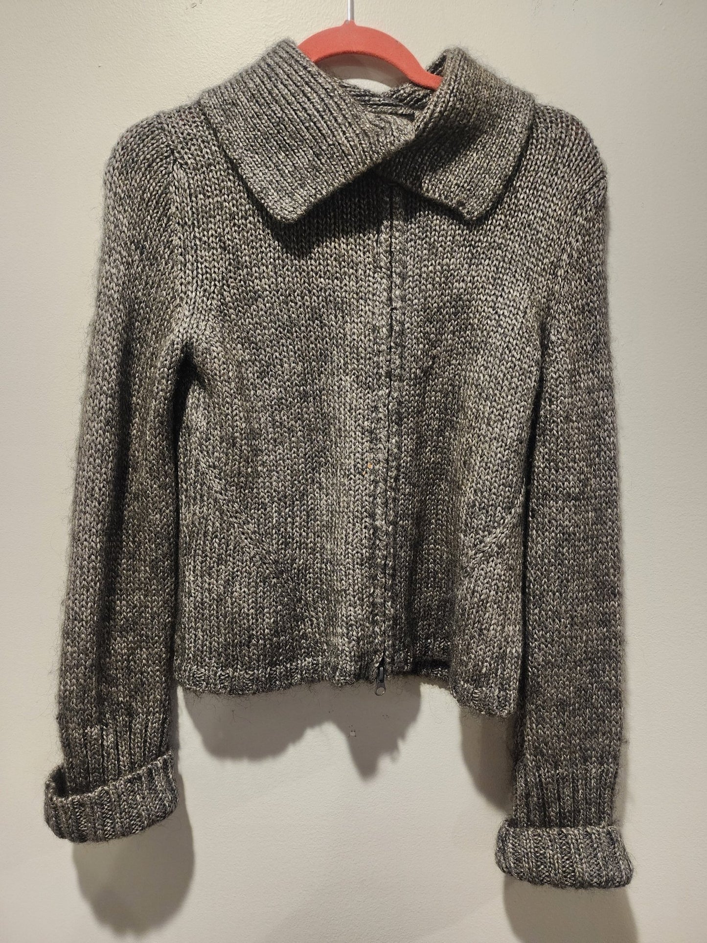 Express Vintage Gray Knit Sweater Jacket L Zipper Cropped Marled Wool Blend - I Bought a Yard Sale