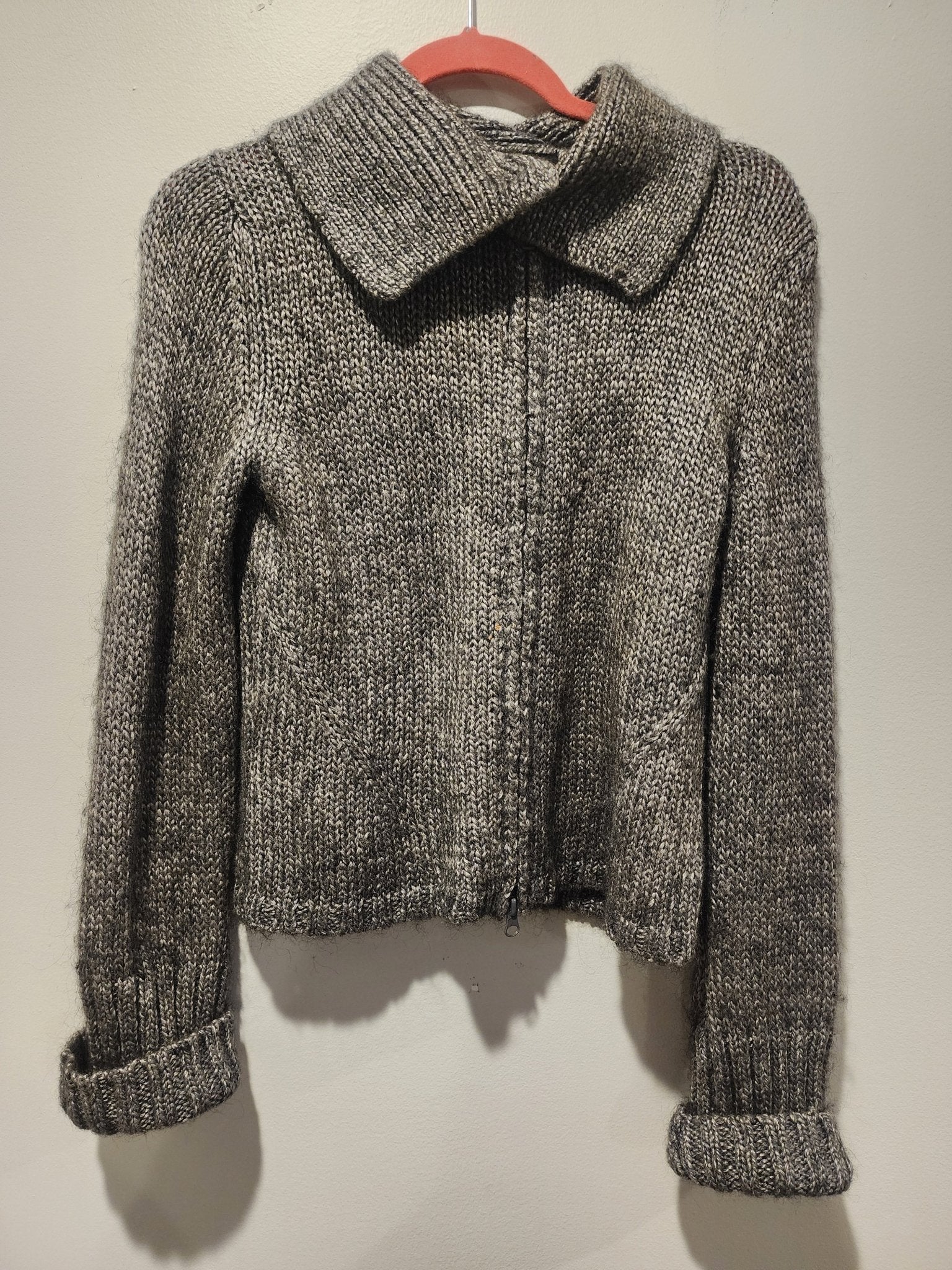 Express Vintage Gray Knit Sweater Jacket L Zipper Cropped Marled Wool Blend - I Bought a Yard Sale
