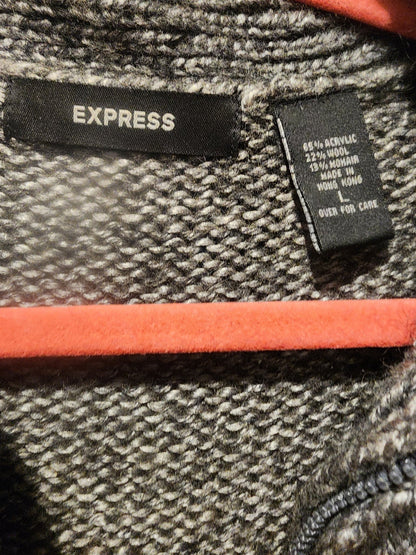 Express Vintage Gray Knit Sweater Jacket L Zipper Cropped Marled Wool Blend - I Bought a Yard Sale