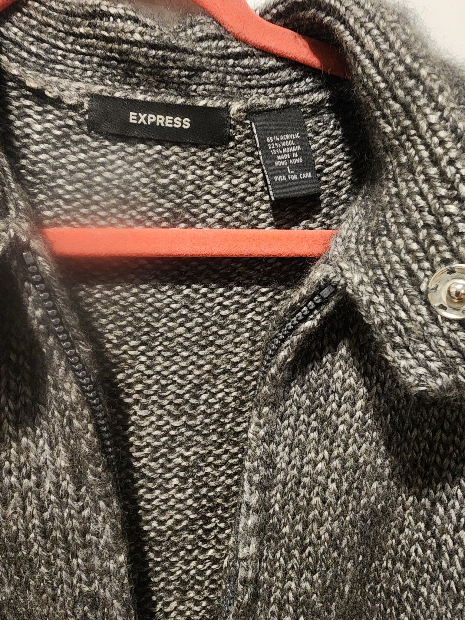 Express Vintage Gray Knit Sweater Jacket L Zipper Cropped Marled Wool Blend - I Bought a Yard Sale
