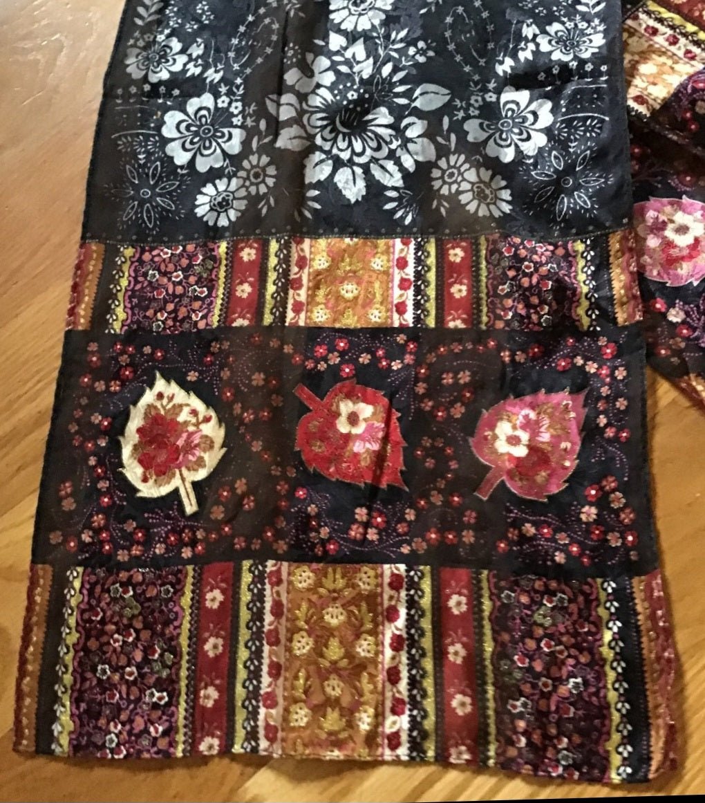 Fall silk scarf by Oscar de la Renta Floral & Leaves - I Bought a Yard Sale