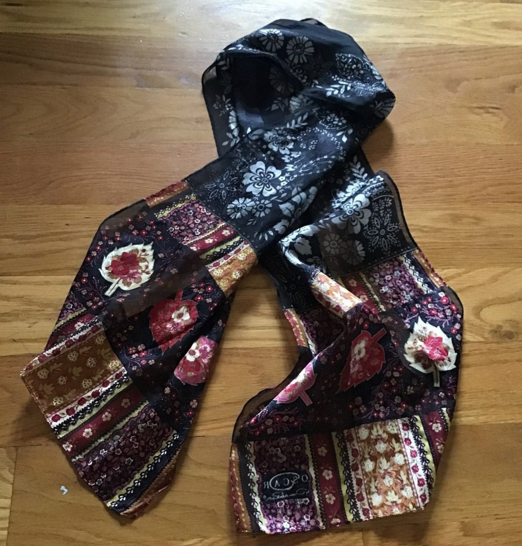 Fall silk scarf by Oscar de la Renta Floral & Leaves - I Bought a Yard Sale