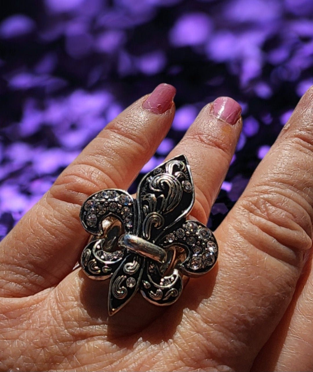 Fleur De Lis Bangle Bracelet & Ring with Rhinestones - I Bought a Yard Sale