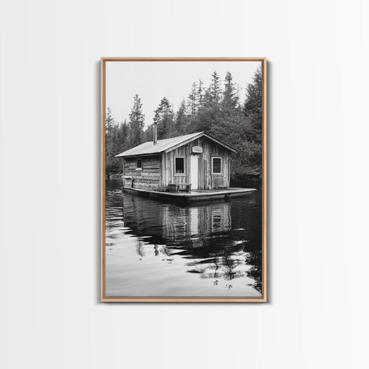 Floating Cabin, Lake House, Forest Reflection, Tranquil Waters, Framed Canvas Print, Bedroom Wall Art, Cabin Aesthetic, Rustic Nature Vibe - I Bought a Yard Sale