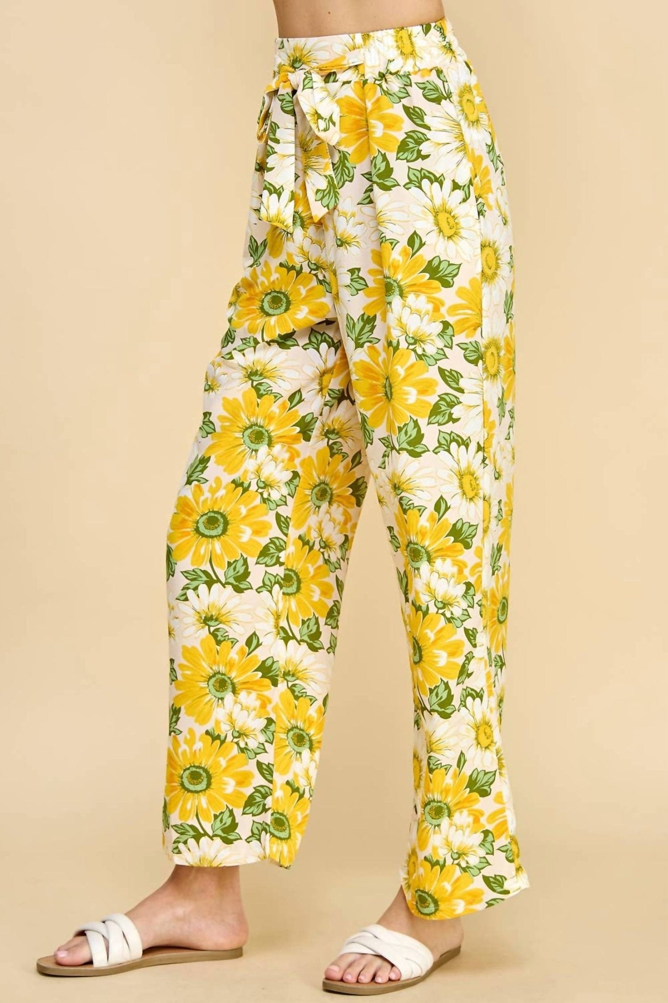 Floral Print Paper Bag Waist Pants - I Bought a Yard Sale